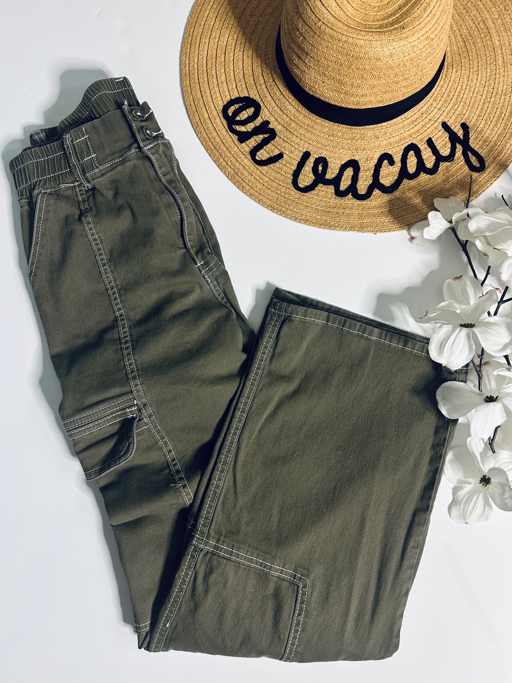 Y2K 90s Green Utility Cargo Pants Size 9/10 Stretch Military